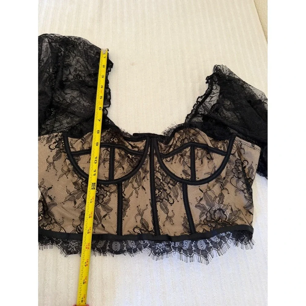SHEIN Curve Plus Size Black Lace Corset Bustier Crop Top Puff Sleeve 1XL